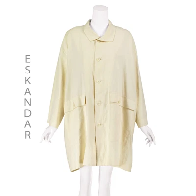 ESKANDAR Vintage Coated Ivory Linen Outerwear Jacket with BIG Patch Pockets OSFM - Image 1 of 4
