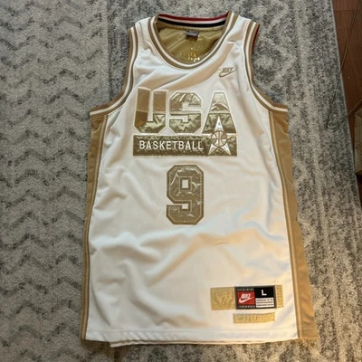 Camiseta Nike 1992 Juegos Olímpicos de Estados Unidos Michael Jordan 9 Vintage Dorada Blanca Talla Grande Foto 1 de 4