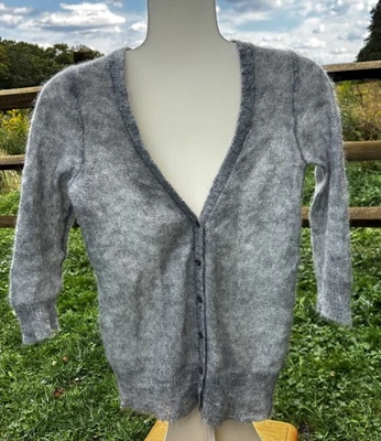 J. Cárdigan suéter gris Crew para mujer ligero mezcla de lana mohair cuello en V talla S Foto 1 de 4