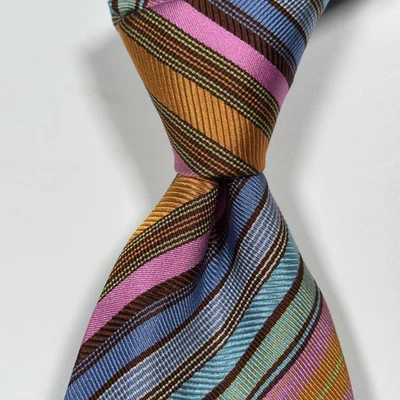 Etro Milano Tie Mens Multicolor Diagonal Striped 100% Silk Made In Italy Necktie - Image 1 of 4