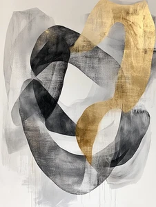 Canvas Art Abstract Art Black Gold Grey Wall Picture Poster Print - Picture 1 of 22
