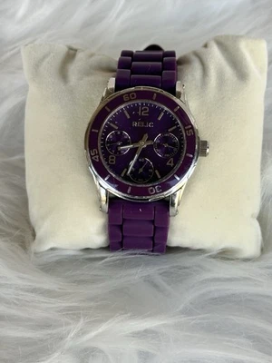 Relic Purple Silicone Band Watch Silver Tone Case Quartz Multifunction - Image 1 of 4