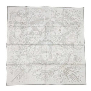 HERMES Sciarpa Carre 90 cm Si prega di tenere la linea 100% seta bianco grigio con scatola R1394 - Foto 1 di 4