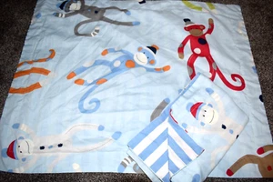 E3 !WOW! Set of 3 JUMPING BEANS Blue Sock MoNkEy Polka Dot Stripe Pillow Shams - Picture 1 of 7