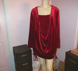 ROTER SAMT Langarm PAILLETTEN Tunika TOP Gr. 3X STRETCH formell GLAM Party - Bild 1 von 10