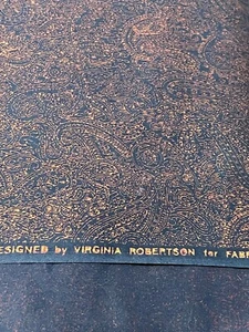 Vintage Blue Gold Metallic Paisley Fabric Quilt Cotton 5 Yards Fabri-Quilt - Picture 1 of 6