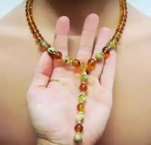 Bernsteinkette für Männer Echter Bernsteinschmuck Silberner Bernstein gedrückt - Bild 1 von 8