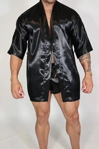 MEN'S BLACK FREDERICK'S OF HOLLYWOOD SATIN ROBE - COLLECTOR'S ITEM (NO BELT) - Picture 1 of 5