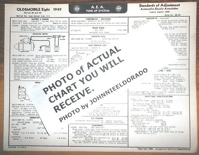 Oldsmobile 1949 serie ocho modelos 88 y 98 AEA afinación y tabla de cableado ¡Última! Foto 1 de 2