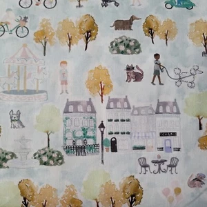 Watercolor Houses, Trees, Bikes, Walkers, Print Cotton for Quilts, Shirts, etc - Picture 1 of 4