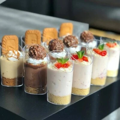 DESSERT INFINITY 50 PCS Clear Plastic Reusable Party Shot Glasses Dessert Cups Cheesecake 80ml