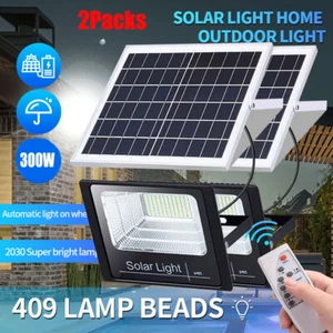 2x 409 LEDs Solar Flood Light Security Spot Wall Yard Outdoor Street Lamp Remote - Picture 1 of 12