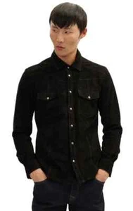 Best Selling New Luxury Men's Black Lambskin Suede Shirt Custom Made All Sizes - Picture 1 of 9