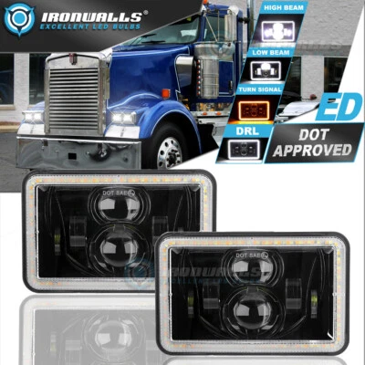 Faros LED Hi-Lo DRL ojos de ángel para Kenworth C500 T600A T800 W900 2 piezas 4x6" Foto 1 de 4