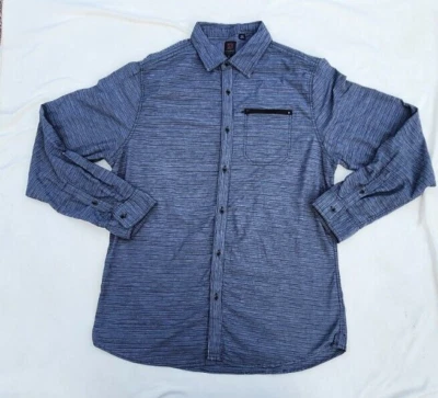Ocean Current Men L Button Shirt Blue Black Striped Chest zipper pocket - Image 1 of 4