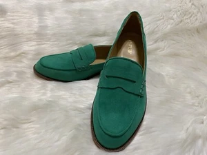 J Crew womens Green Sueded Penny Loafers Sz 7.5 - Picture 1 of 7