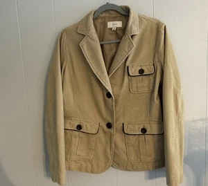 MERONA LADIES CORDORY CAMEL COLOR JACKET WOOD BUTTONS BROWN TRIM SIZE MED VTG - Picture 1 of 19