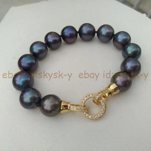 Huge 11-12mm Real Natural Tahitian Peacock Black Pearl Beads Bracelet 8 Inch - Picture 1 of 5