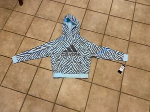 NWT Kids Adidas Halo Mint Medium (10-12) Sweatshirt Hoodie Teal Striped  - Picture 1 of 6