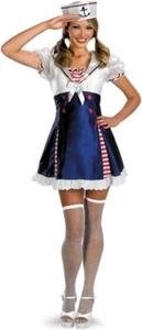 Ahoy Matey Sailor Girl Retro Blue Fancy Dress Up Halloween Teen Adult Costume - Picture 1 of 6