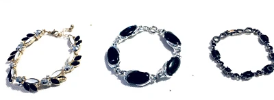 Lote 3 Pulseras Estilo Tenis Circonita cúbica Estrás Cuentas Negras De Colección Tono Plateado Foto 1 de 4