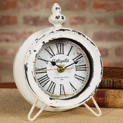NUEVO Reloj Shabby Chic Chippy Acabado Blanco Metal Casa 5.5" W x 7.5" H Acabado  Foto 1 de 2