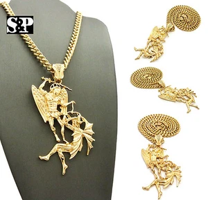 Gold Plated Alloy Saint Michael Archangel Pendant 6mm 30" Cuban Chain Necklace - Picture 1 of 8