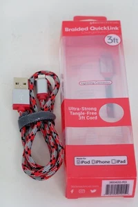 Gebrauchtes 360 elektrisches QuickLink geflochtenes MFi-zertifiziertes Ladekabel rot 3 Fuß - Bild 1 von 4