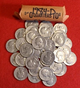 1984-D Washington Quarters 40 Coin roll Circulated - Picture 1 of 6