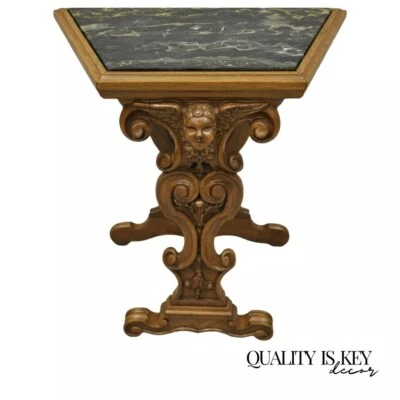 Итальянский Ренессанс Фигурный Резной Мраморный Верхний Боковой Стол с Крылатой Головой Херувима - Изображение 1 из 4