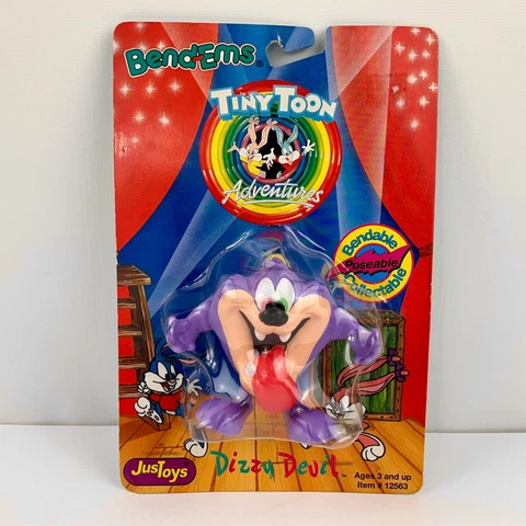 Vintage Dizzy Devil Tiny Toons Bend-Ems Figure Bend-Em Just Toys NOC Read Cover