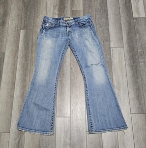BKE Buckle Star Denim Flare Jeans Womens 29x31 1/2 Distressed Embroidered - Picture 1 of 18
