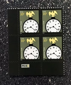2003US #3757b 10c American Clock - Plate Block of 4 Mint NH (#P6666) - Picture 1 of 3