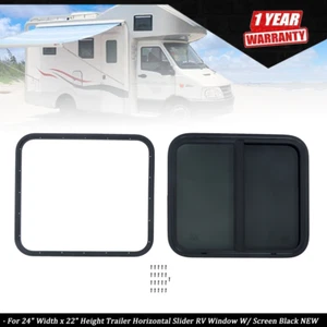 24" Width x 22" Height Trailer Horizontal Slider RV Window W/ Screen Black NEW - Picture 1 of 12