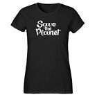 Damen T-Shirt Save the Planet Schriftzug Geschenk Idee Souvenir Geburtstag Weihn