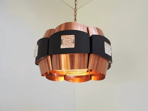 Copper/brown pendant, clear inserts, Danish, Mid Century, Werner Schou, Coronell Cover