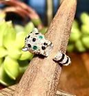 Leopard Rhinestone Wrap Ring Animal Cat Cheetah Retro Vintage Fashion Jewelry