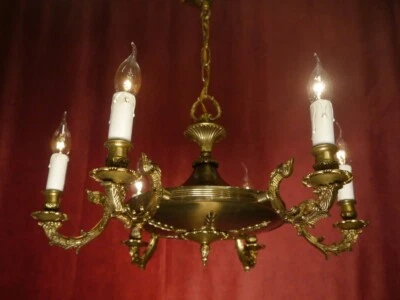 LÁMPARA ANTIGUA ANTIGUA LATÓN BRILLANTE FRANCESA ANTIGUA 6 LÁMPARA Ø 24" Foto 1 de 4