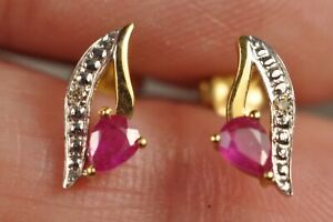 BOUCLES D'OREILLE VINTAGE OR MASSIF 18K RUBIS SOLID GOLD EARRINGS