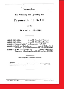 Pneumatic Lift-ALL IH Farmall A B Tractor Exhaust Lift Operator's Parts Manual - Picture 1 of 8