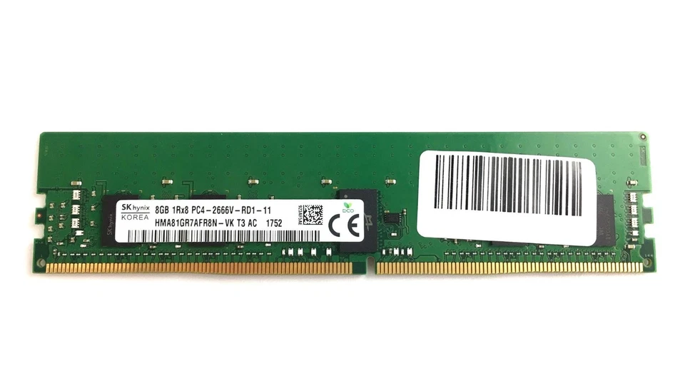 SK Hynix 8GB (1X8GB) PC4-2666V DDR4 1RX8 ECC Server Memory Ram HMA81GR7AFR8N-VK - Image 1 of 1