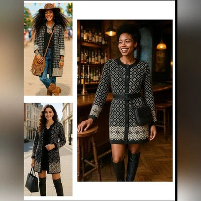 Cárdigan Suéter Boho Mujeres Chic Tejido Algodón Nórdico Y2K Geométrico XL Foto 1 de 4