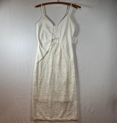 Charlotte Russe Dress Sz Medium Ivory Spaghetti Strap Cut Out Lace Over Read - Image 1 of 4
