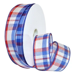 7380 Color Chic Plaid Ribbon, 1.5" x 50 Yd, Red/White/Blue - Picture 1 of 1