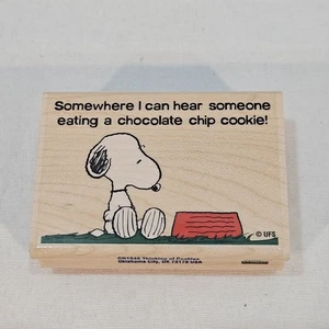 Snoopy Thinking of Cookies Timbro in gomma montato su legno arachidi 2002 - Foto 1 di 8