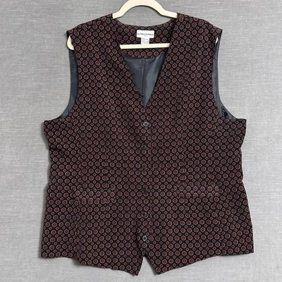 Chaleco Vintage Alfred Dunner 20 Borgoña Negro Floral Botón Top Tank Boho Años 90 y2k Foto 1 de 4