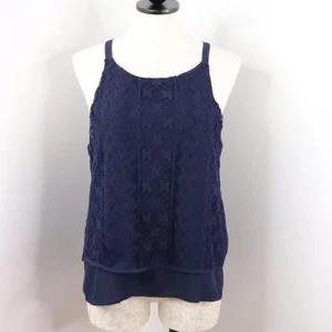 New Monteau Women's Juniors XL Navy Blue Crochet Layered Tank Top - Picture 1 of 9