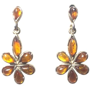 Orecchini pendenti vintage in argento sterling ambra - Foto 1 di 3