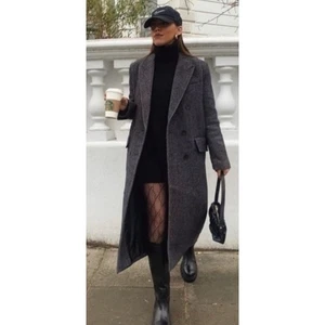 Zara Manteco Italian Wool 3 Button front long coat medium grey - Picture 1 of 12