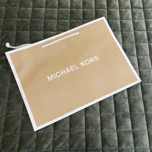 Michael Kors Paper Shopping Tote Gift Bag Khaki White Logo 15” X 11” X 6.5” - Picture 1 of 2